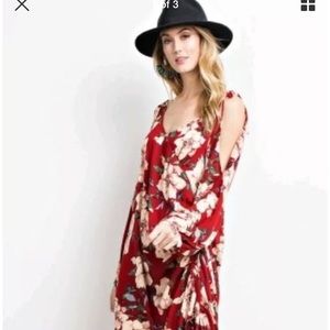 Anthropologie Easel floral scarlet red boho dress